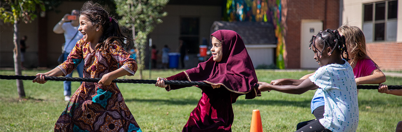 Students playing tug of war